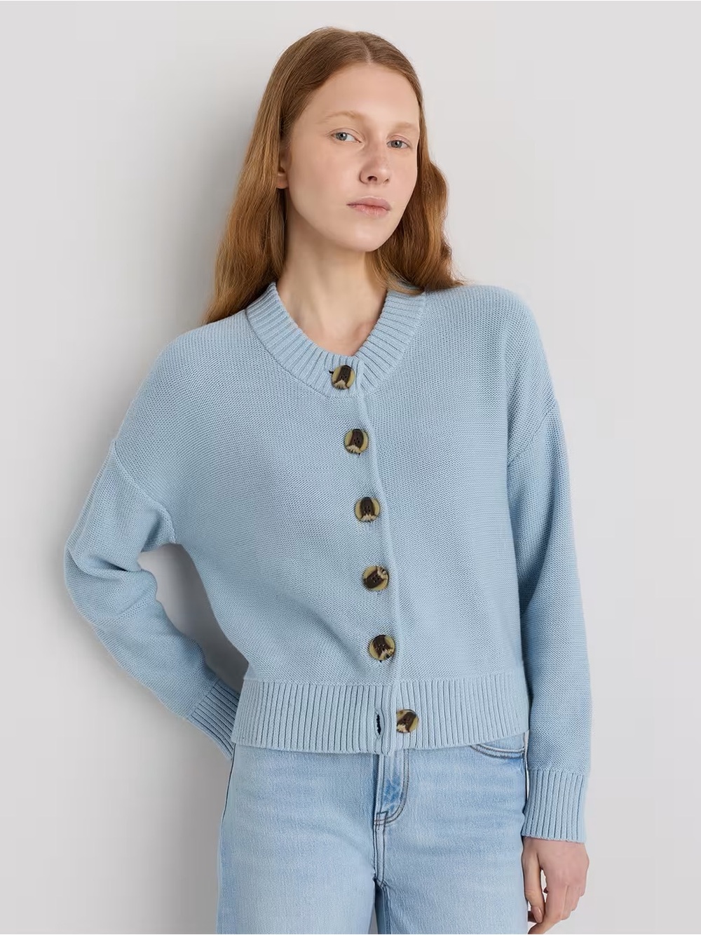 Quince Cotton Cropped Cardigan in Sky Blue
